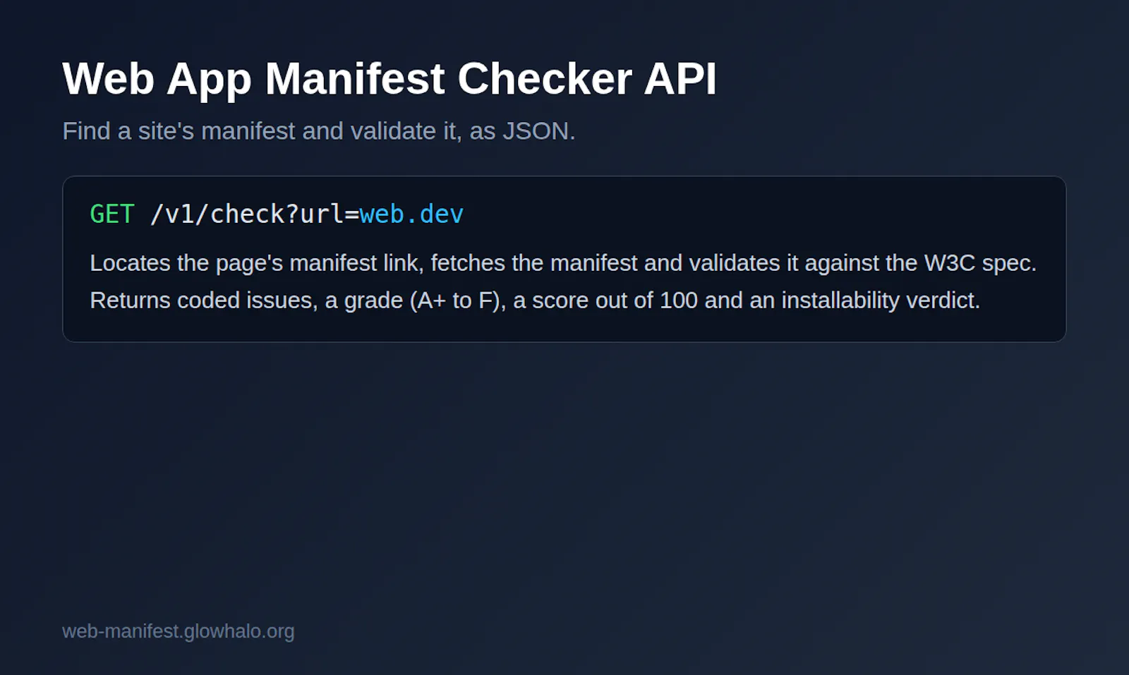 Web App Manifest Checker API screenshot 3