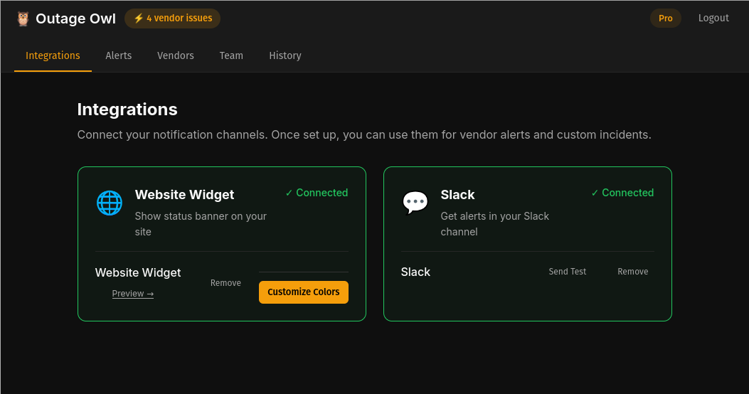 Outage Owl - Main product screenshot demonstrating key features and user interface