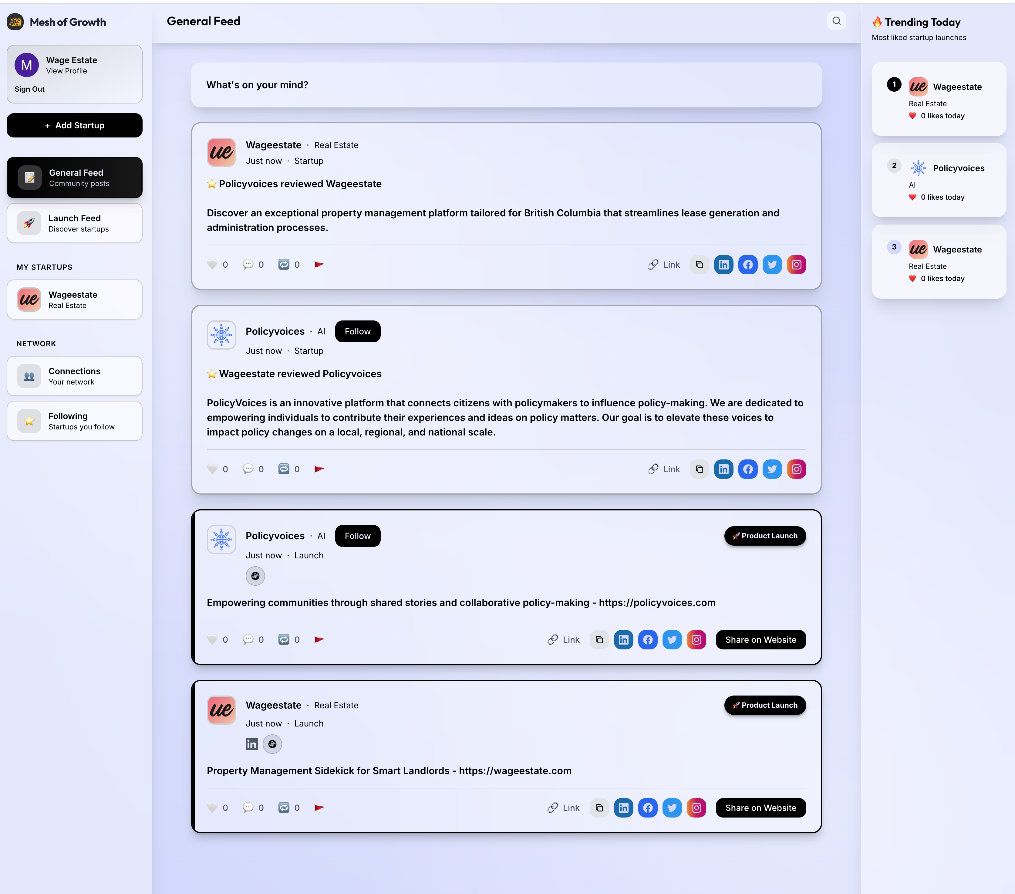 Mesh of Growth - Founders Launch Network - Screenshot 3 showing product features and functionality