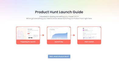 Ein Screenshot des interaktiven Leitfadens auf der überarbeiteten Startseite des Product Hunt Launch Guide, mit dem neuen Design, das mit ScreenSpace zum Leben erweckt wurde.