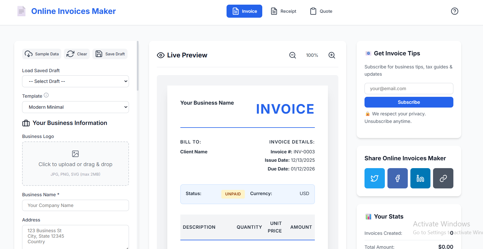 Online Invoices Maker - Screenshot 2 showing product features and functionality