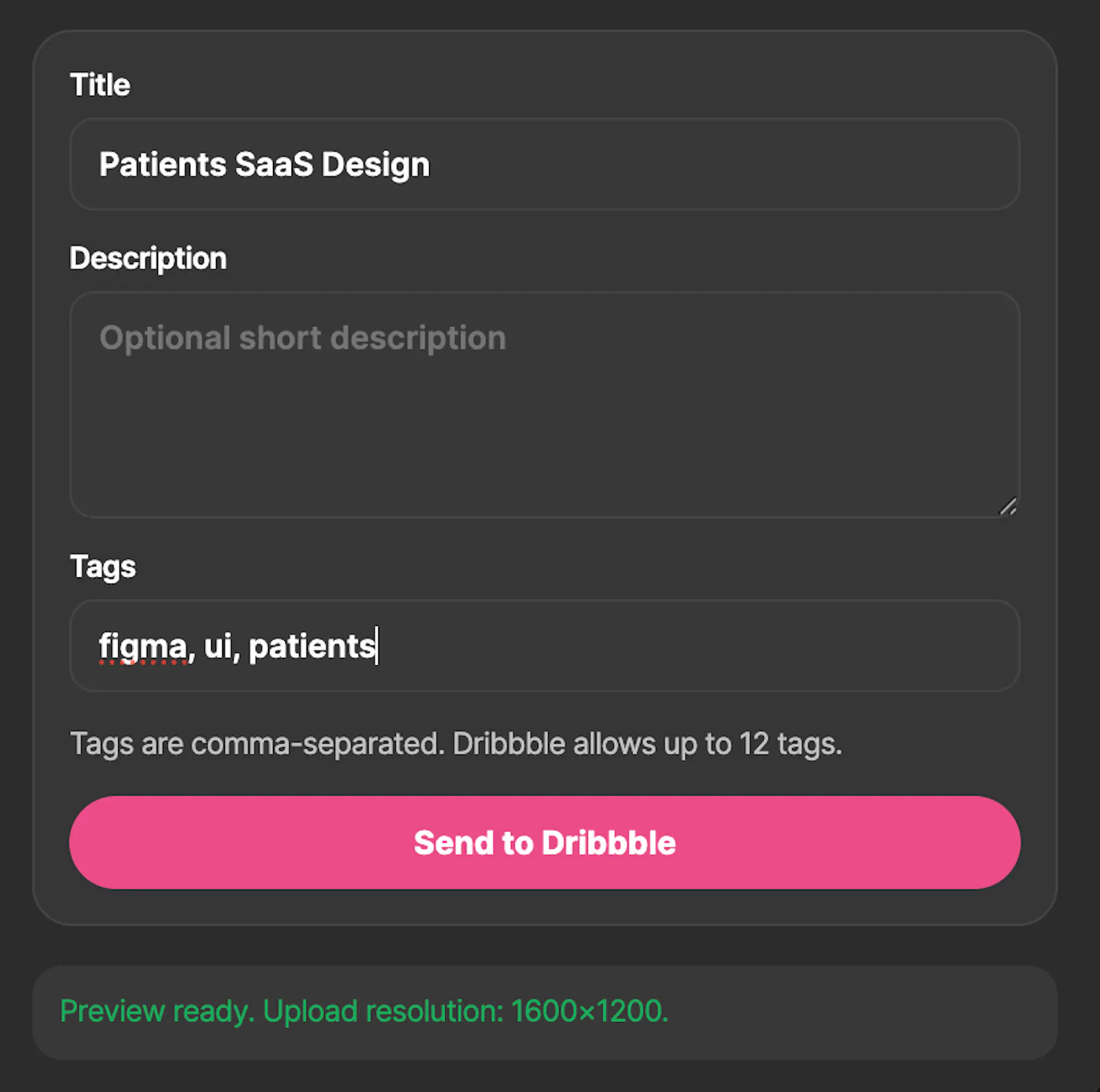 Dribbble ShotSender Plugin screenshot 3