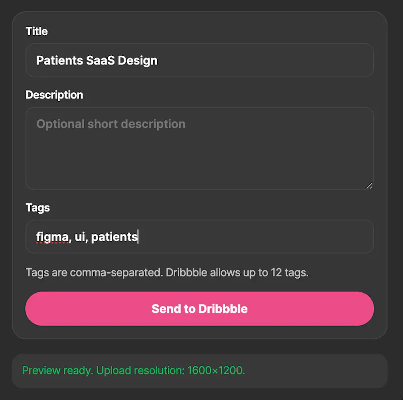 Dribbble ShotSender Plugin screenshot 3