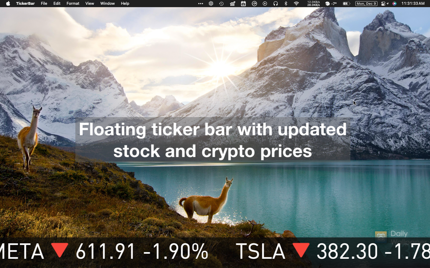 startuptile TickerBar-Stock market & crypto prices for macOS