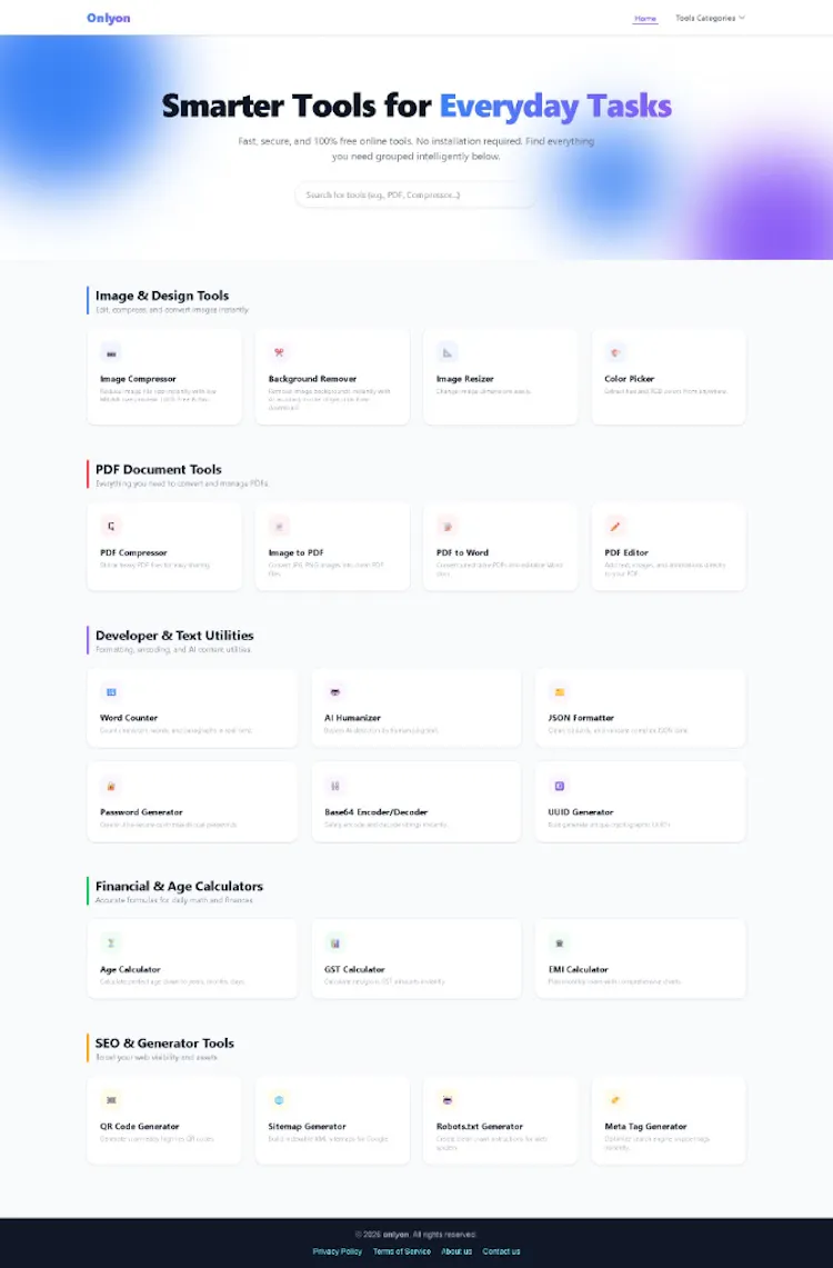 OnlyOn: Free AI & PDF Toolkit