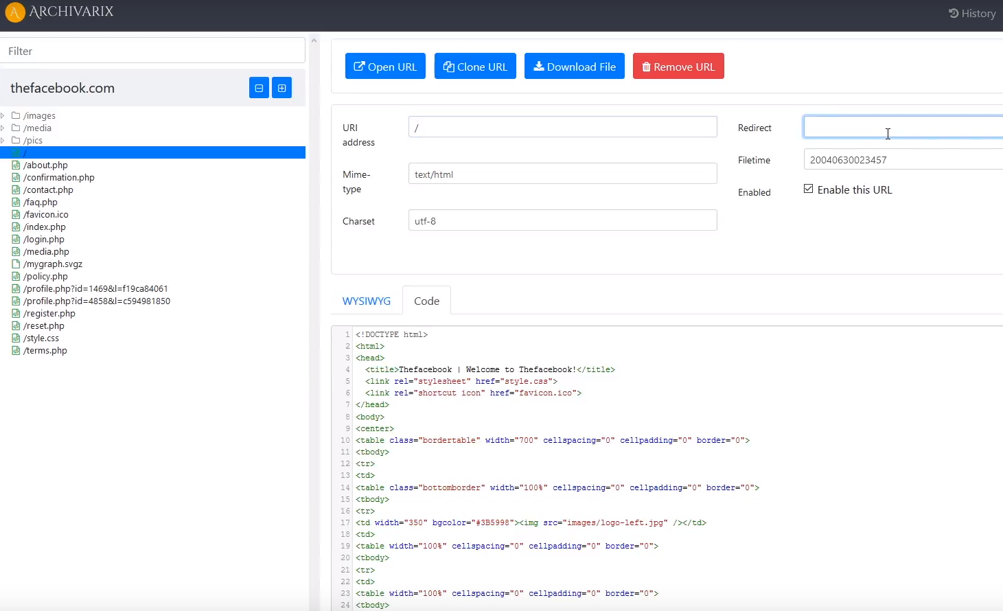 Download a website from the Internet archive. Wayback machine scraper gallery image
