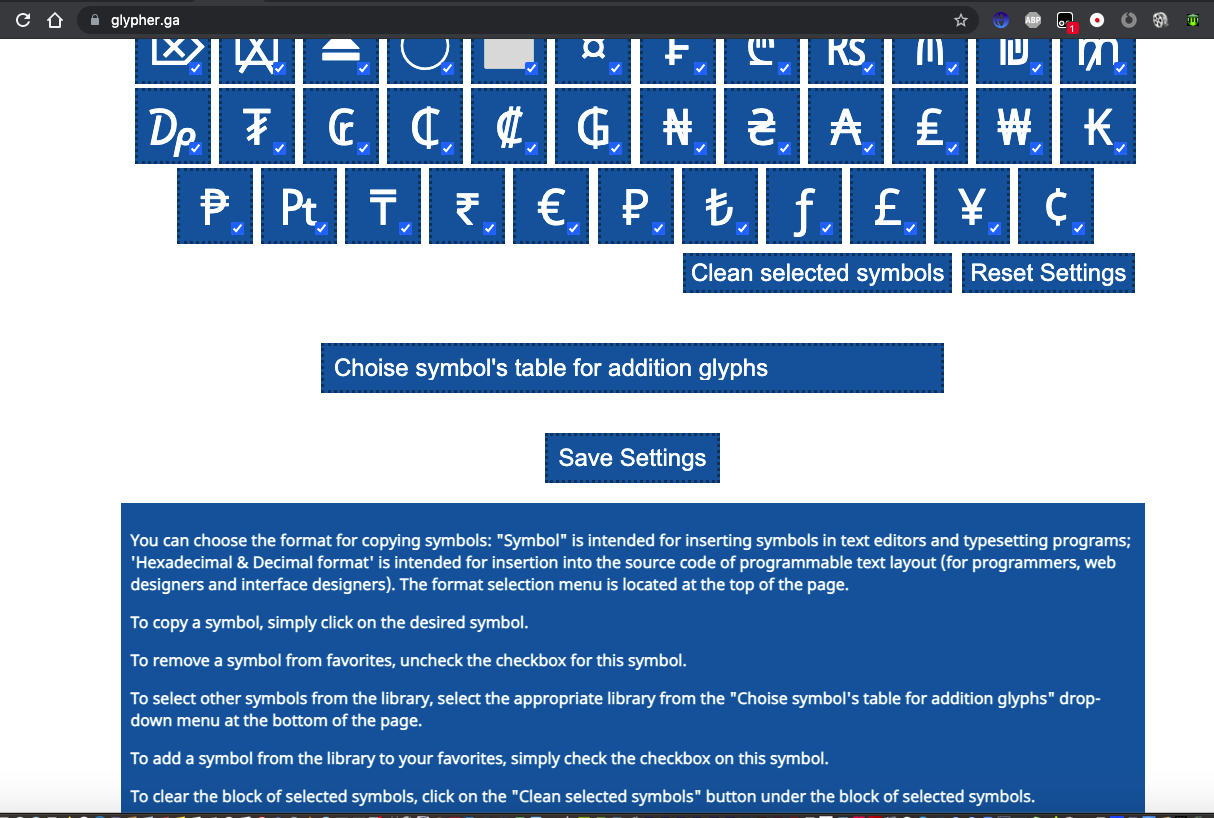 Customizable symbols panel for easy copy gallery image
