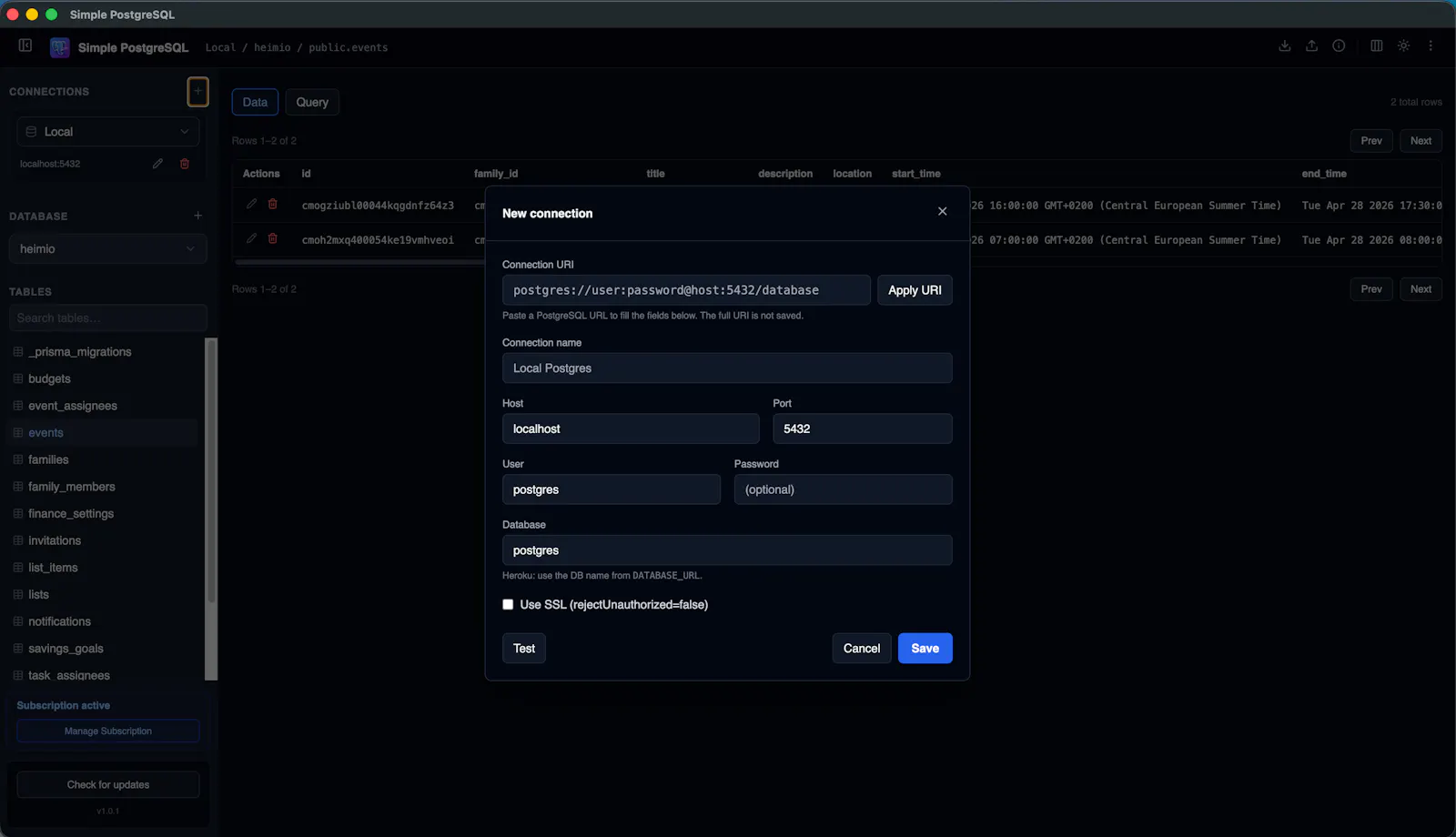 SimplePostgreSQL screenshot 1