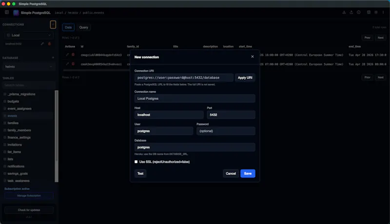 SimplePostgreSQL screenshot 1
