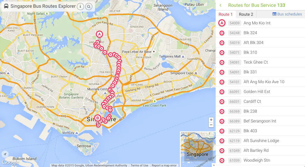 Singapore Bus Routes Explorer