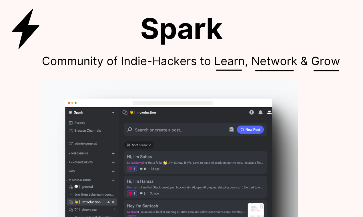 startuptile Spark-Community for Indie-Hackers to learn network & grow.