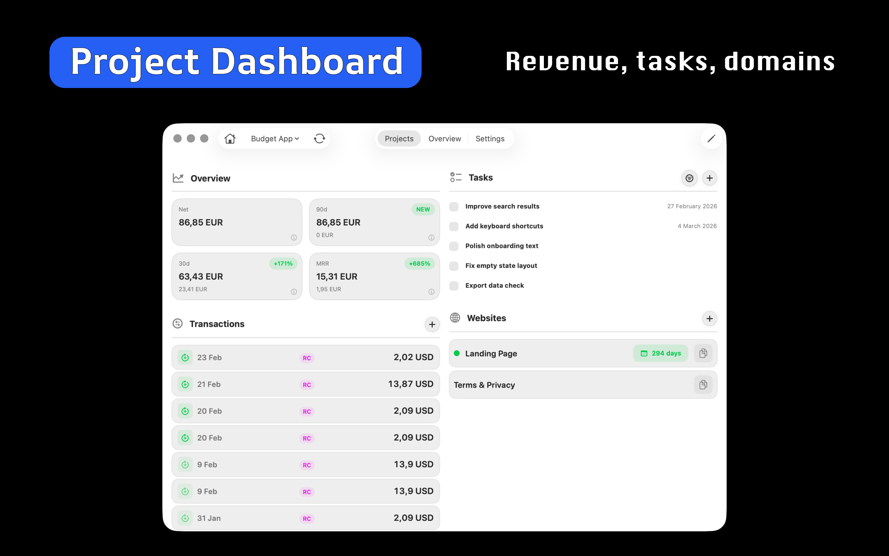 qdBox — Projects, Tasks & Revenue - Screenshot 2 showing product features and functionality