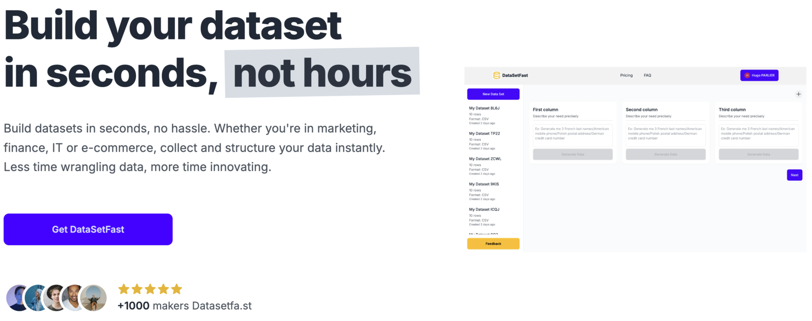 وسائط DataSetFast - قم بإنشاء مجموعات البيانات الخاصة بك بالثواني ، ركز على ما يهم. 1