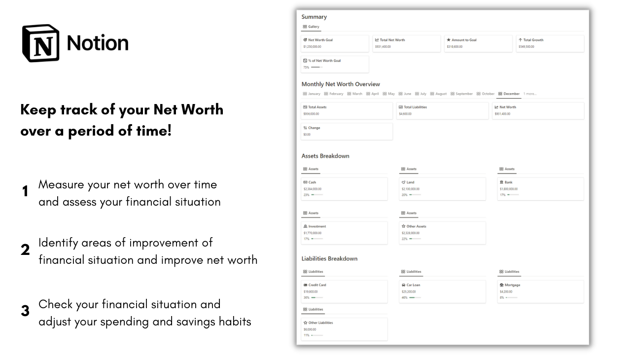 Notion Net Worth Tracker - Finansal sağlığınızı izleyin ve zaman içinde net değeri değerlendirin medya 4