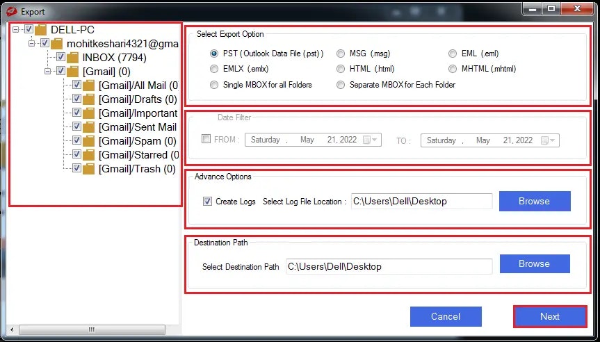 وسائط أداة النسخ الاحتياطي MailSdaddy IMAP 3