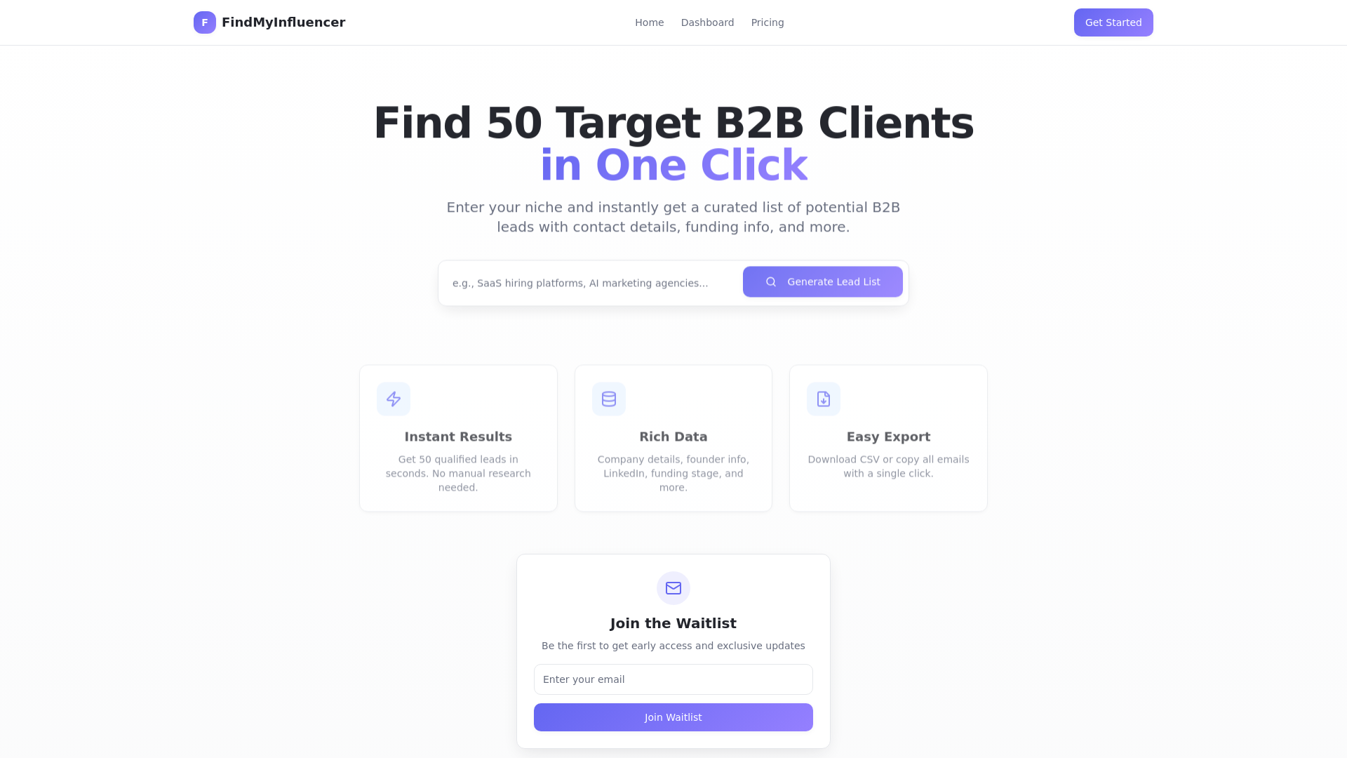 FindMyInfluencer - Main product screenshot demonstrating key features and user interface