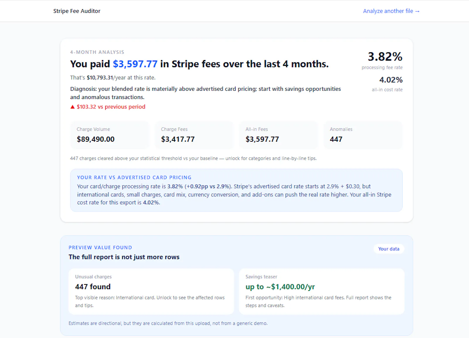 Stripe Fee Auditor screenshot 2