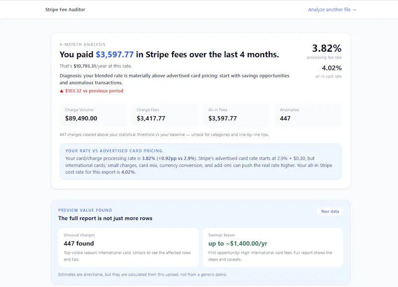 Stripe Fee Auditor screenshot 2