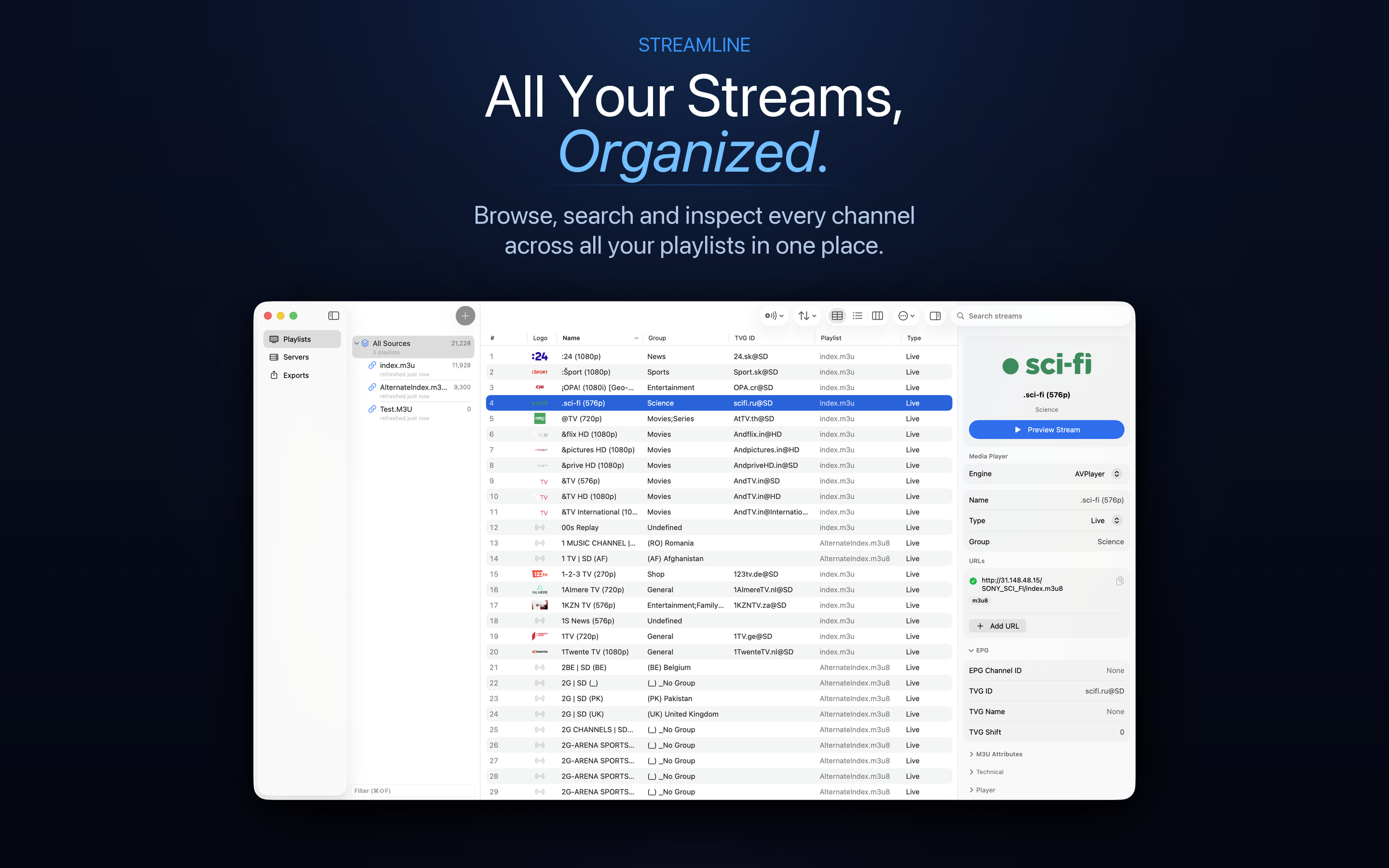 Streamline — M3U & IPTV Playlist Editor gallery image