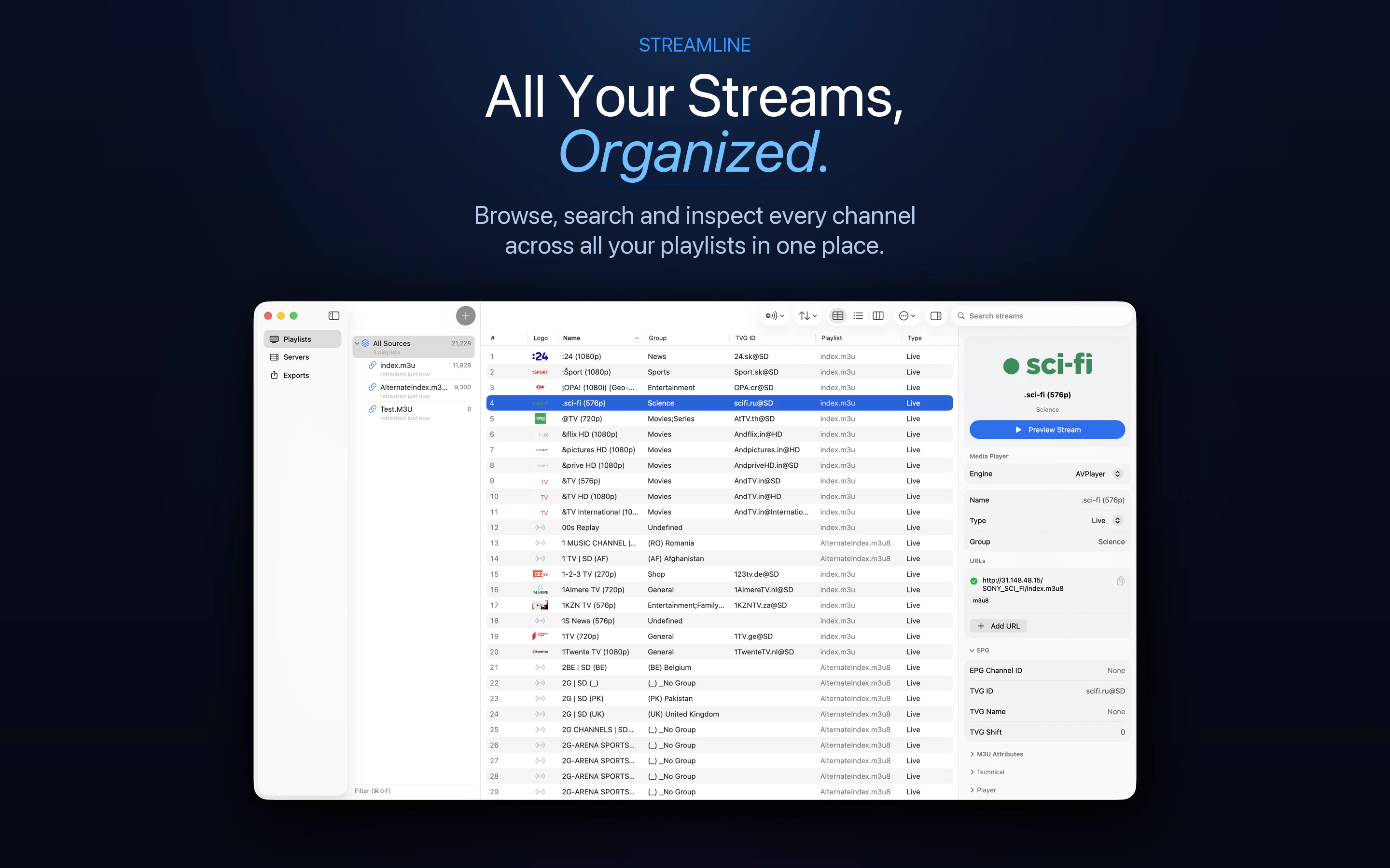 Streamline — M3U & IPTV Playlist Editor screenshot 1