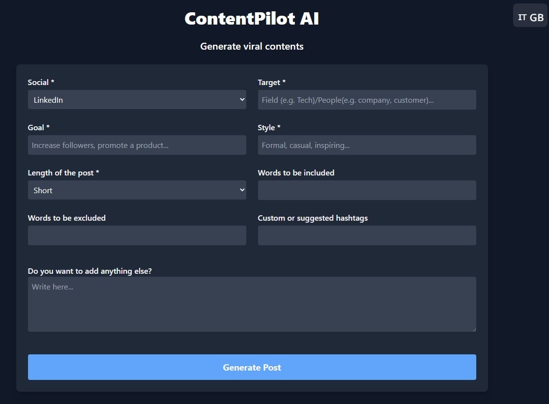 ContentPilot ai - 소셜 미디어 내용을 생성하기위한 도구 미디어 1