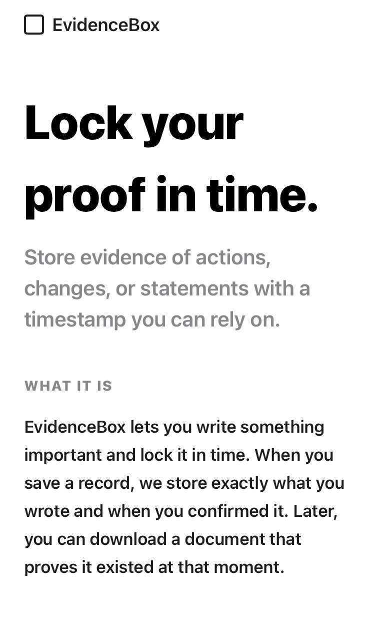 EvidenceBox - Main product screenshot demonstrating key features and user interface