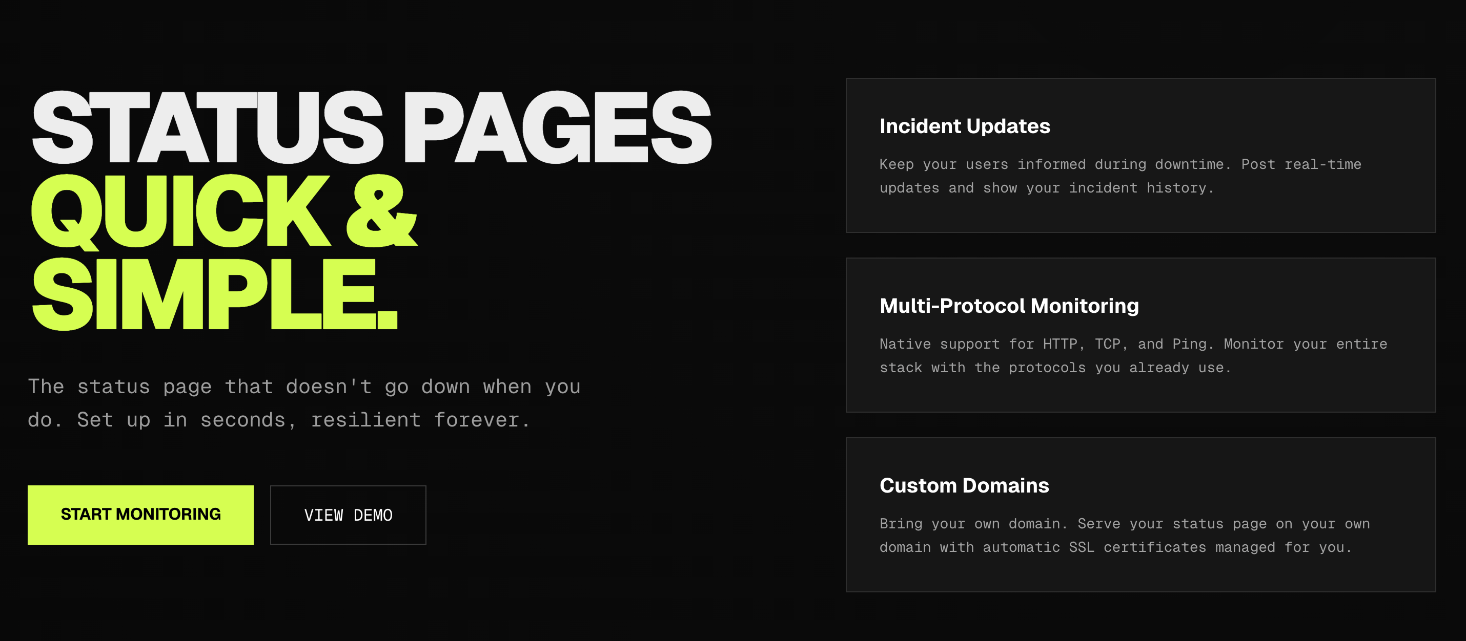 QUICCSTATUS - Main product screenshot demonstrating key features and user interface