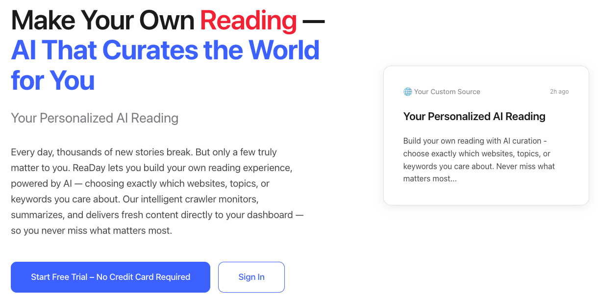 ReaDay — Make Your Own AI Newspaper gallery image