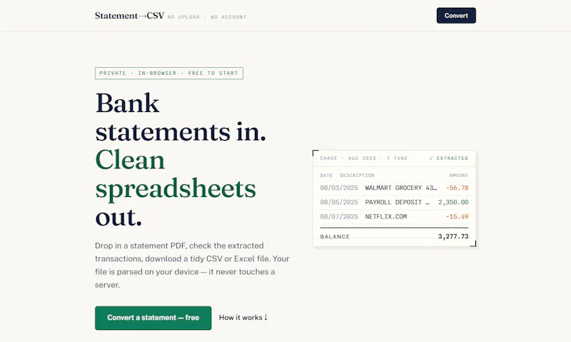 StatementToCSV screenshot 2