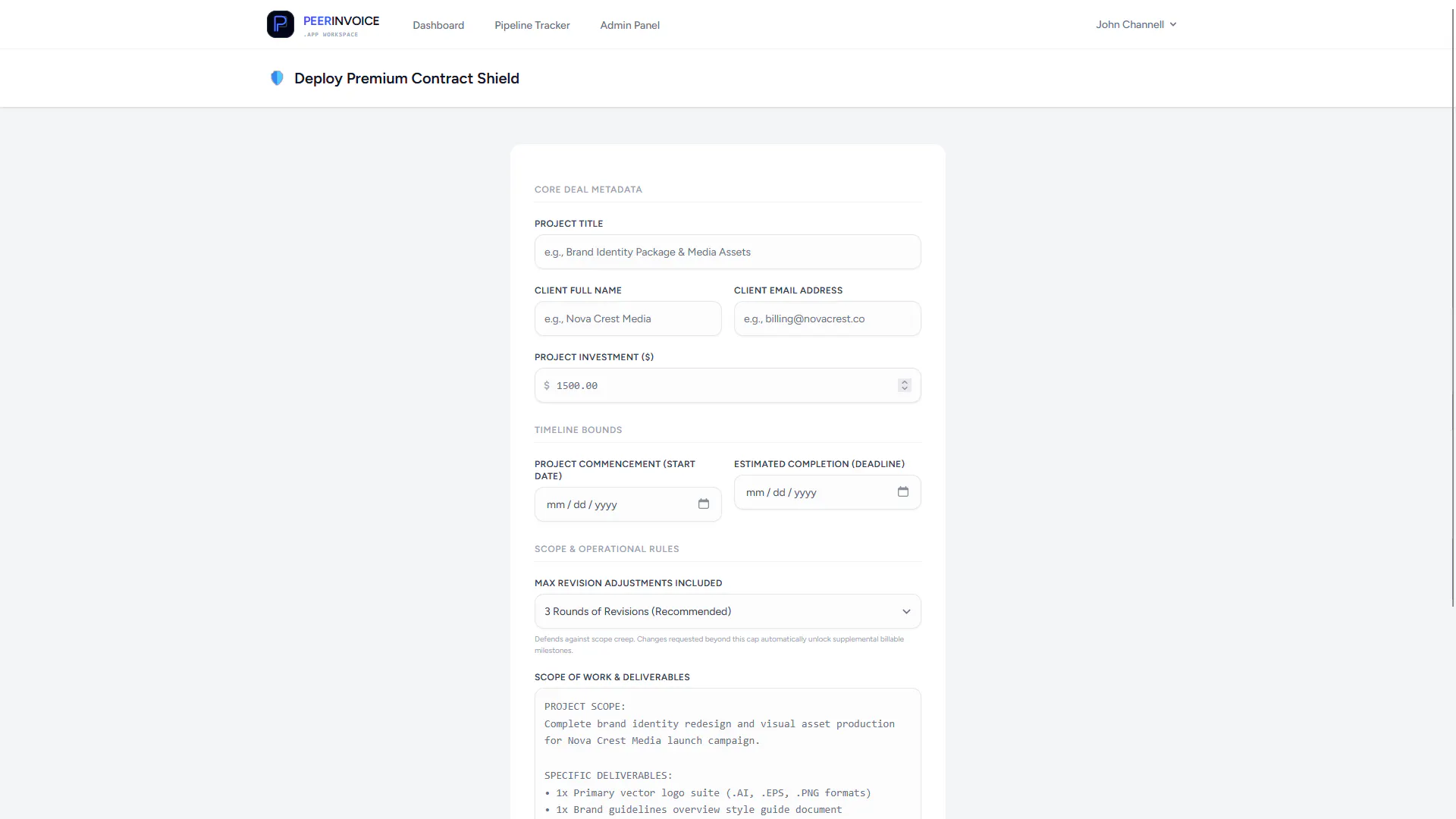 Peer Invoice screenshot