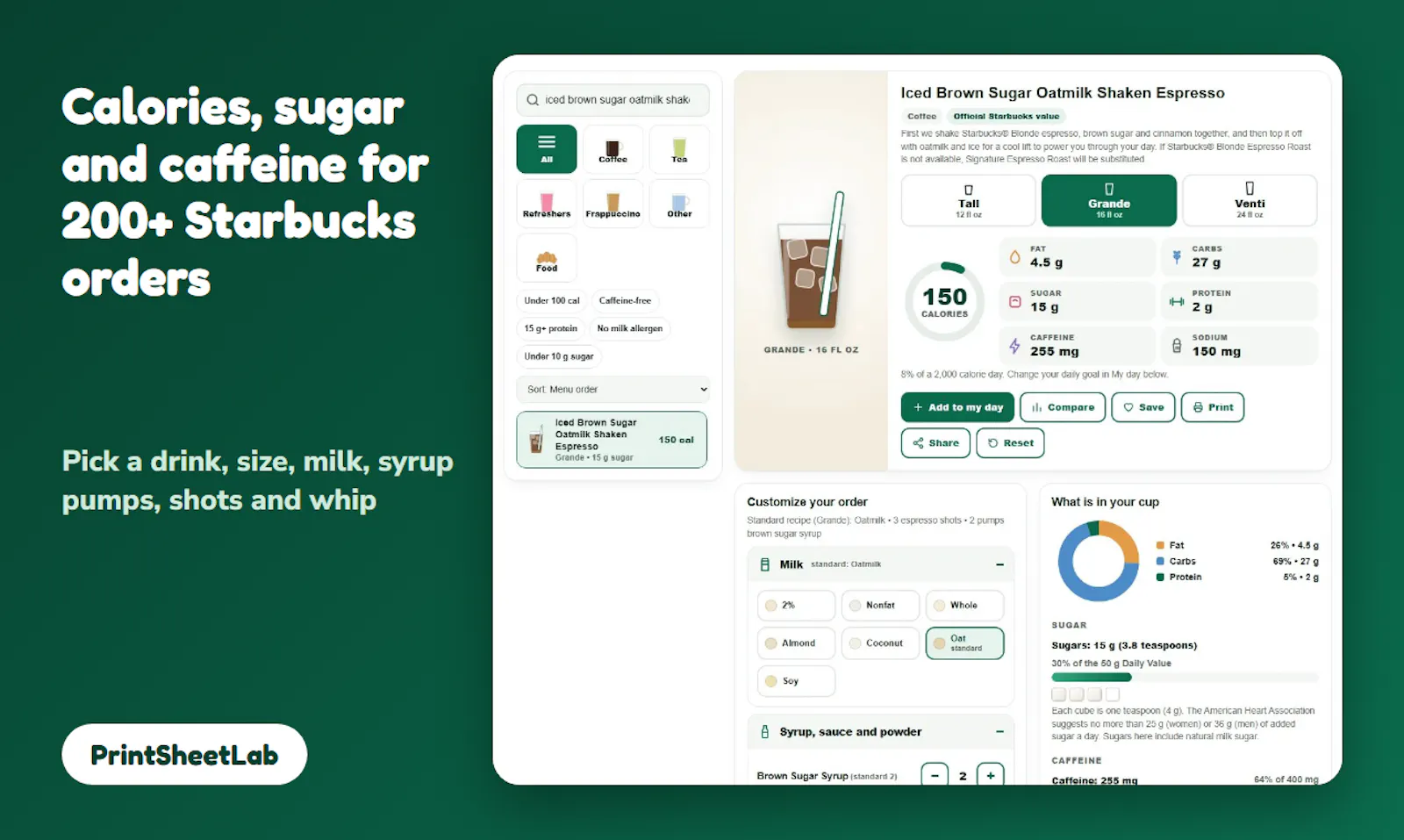 Starbucks Calorie Calculator screenshot 3