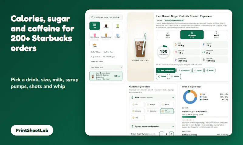 Starbucks Calorie Calculator screenshot 3