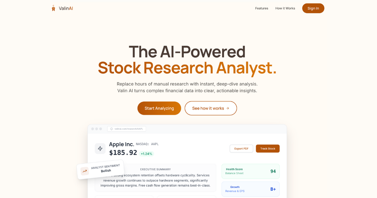 Valin AI - Main product screenshot demonstrating key features and user interface