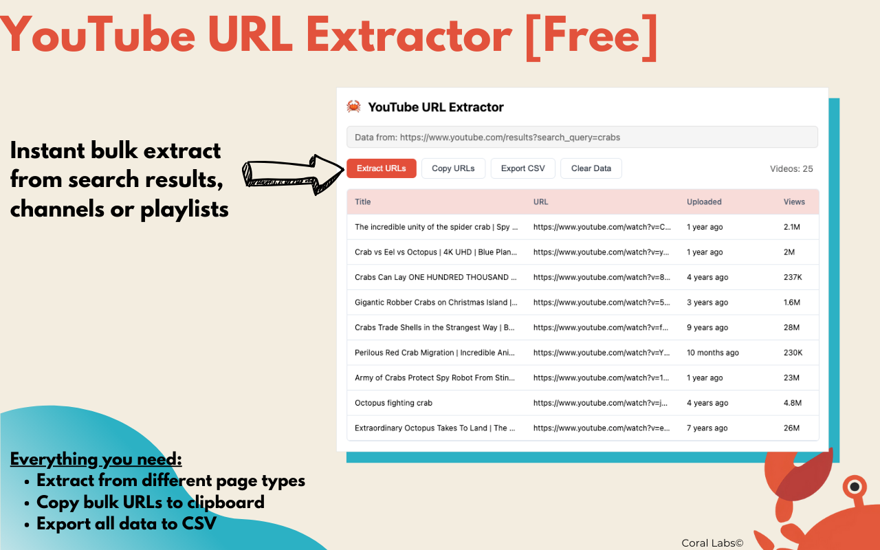 Extractor de URL de YouTube - Extraer URL y datos de video de la lista de reproducción o los resultados de la búsqueda media 1