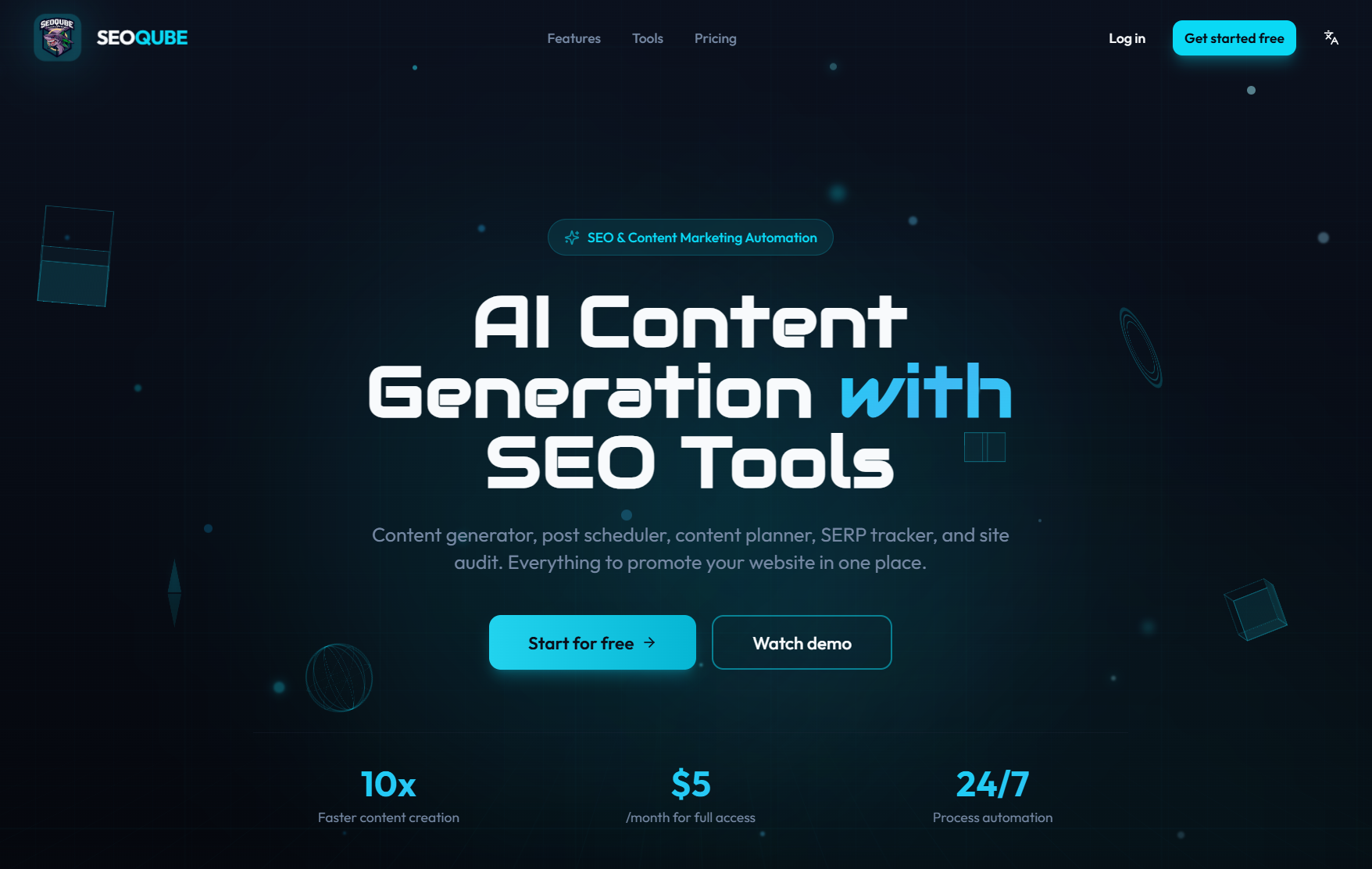 SEOQube, SEO and Content Marketing Tools - Main product screenshot demonstrating key features and user interface