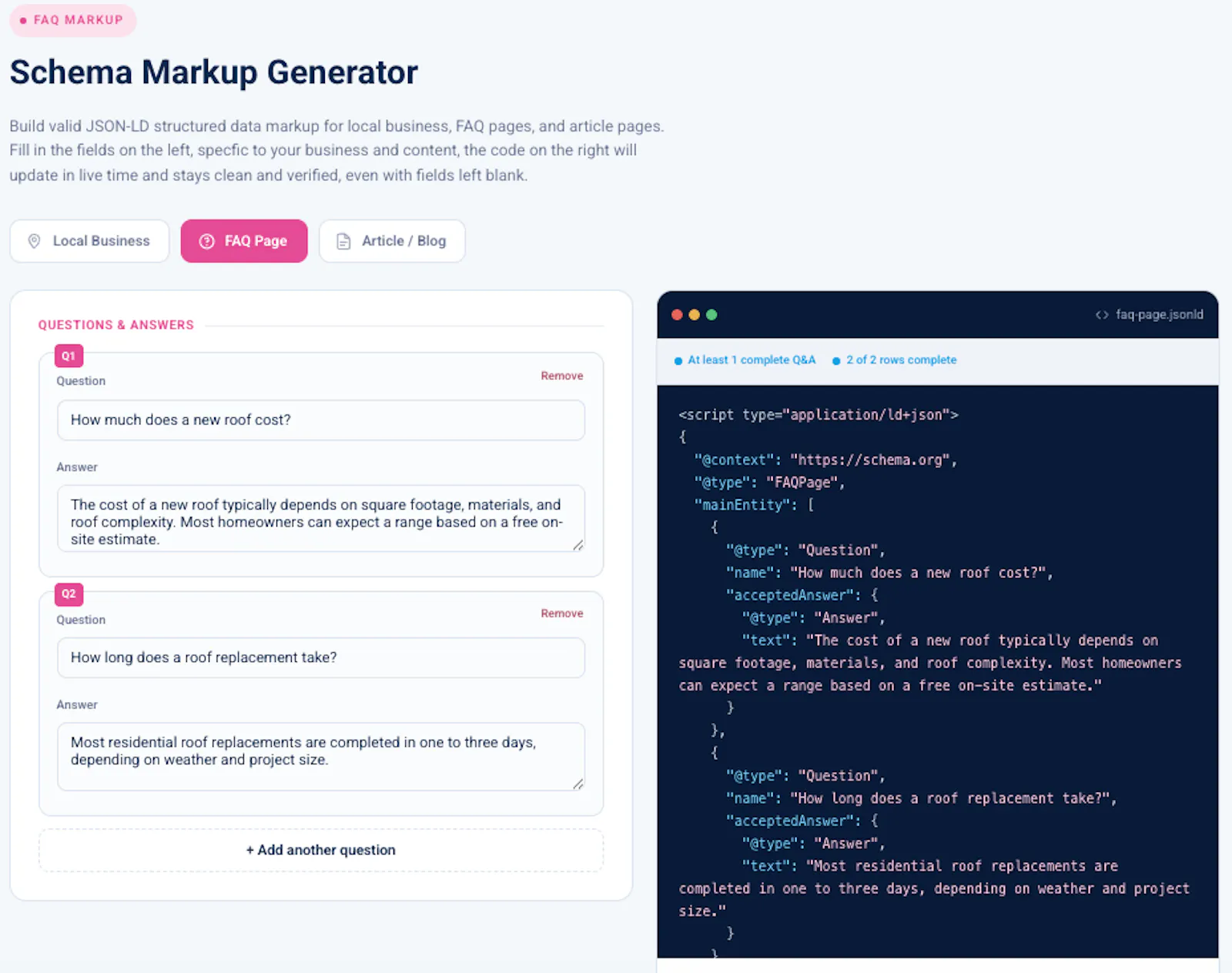 JSON-LD Schema Markup Generator screenshot 3