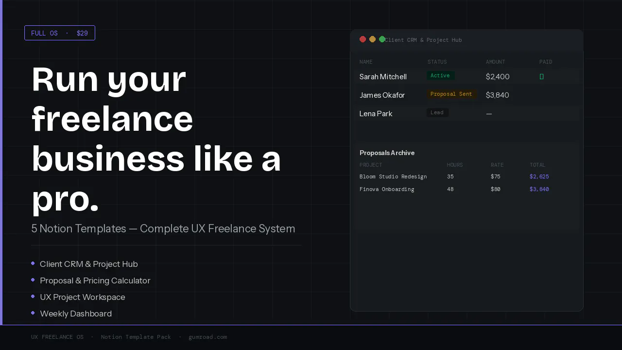 UX Freelance OS 제품 배너