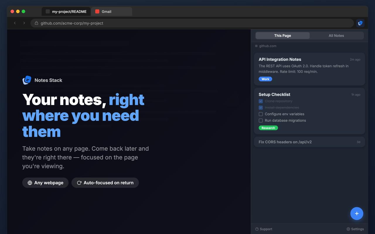 Notes Stack - Main product screenshot demonstrating key features and user interface