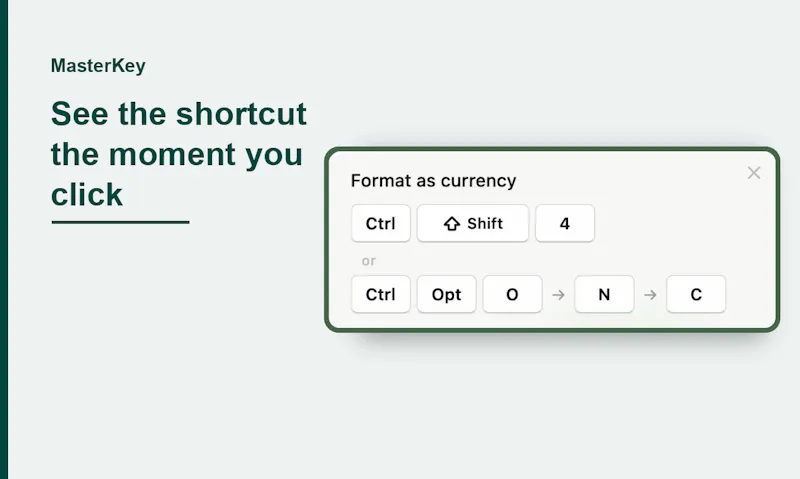 MasterKey — Shortcut coach for Sheets screenshot 2