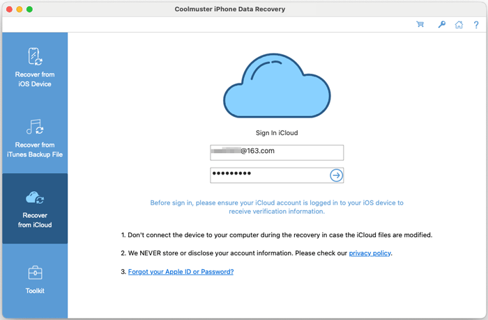 Coolmuster iPhone Data Recovery for Mac - Screenshot 3 showing product features and functionality