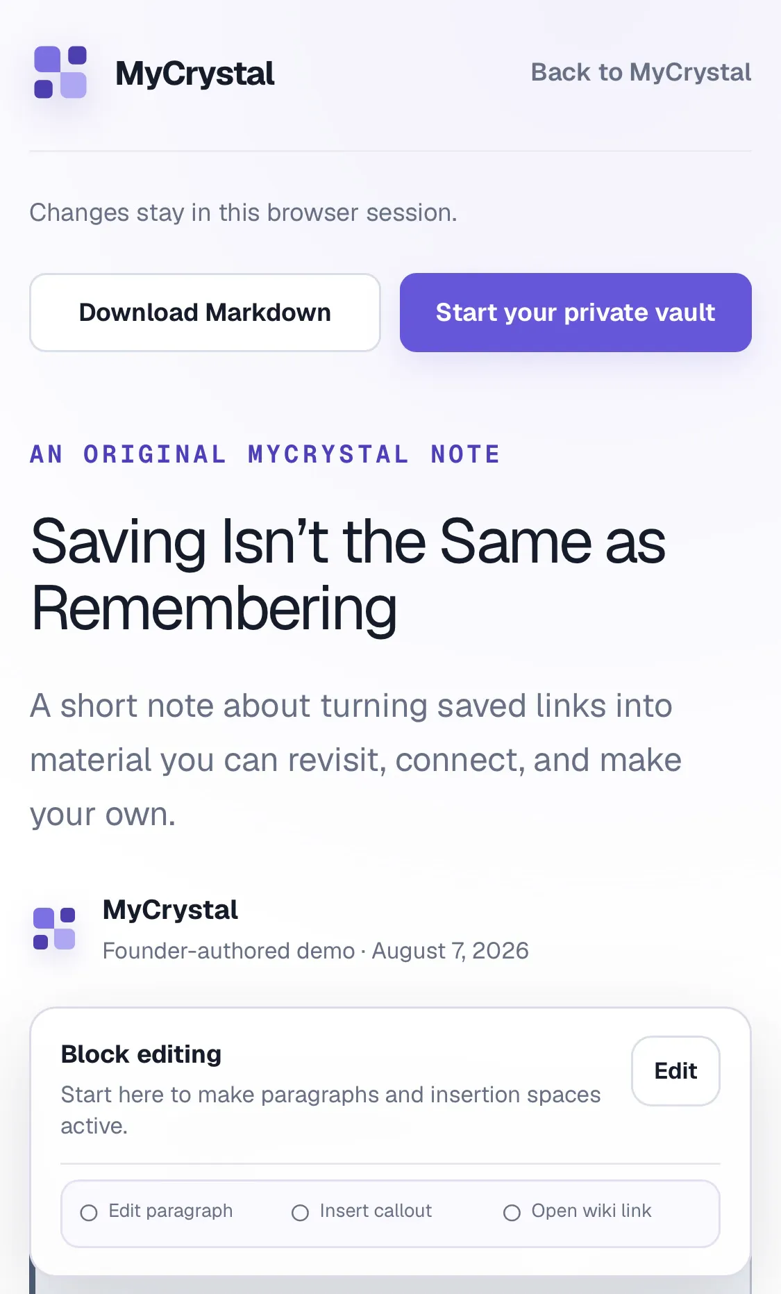 MyCrystal — X posts and web to Markdown gallery image