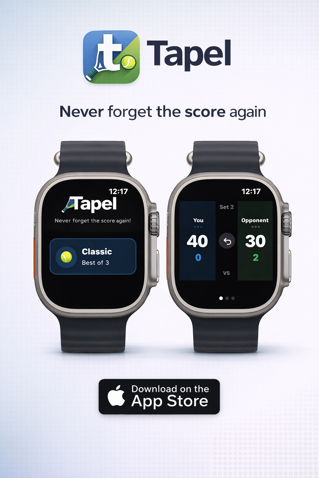 Tapel - Padel Scoring on Apple Watch! - Main product screenshot demonstrating key features and user interface