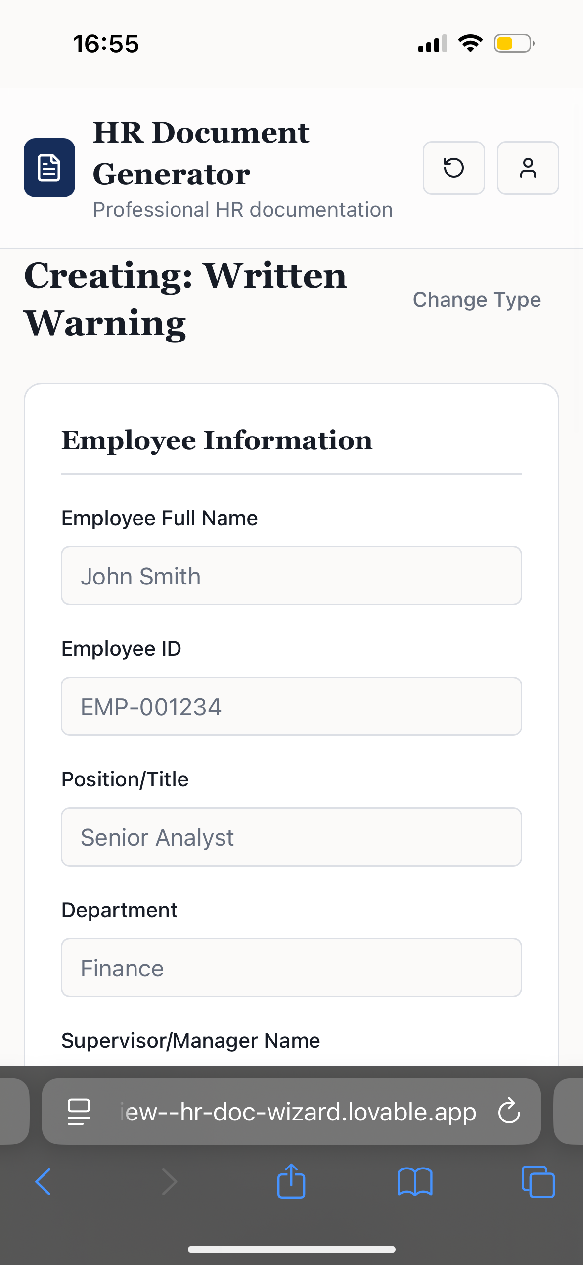 HR Document Generator - Screenshot 3 showing product features and functionality