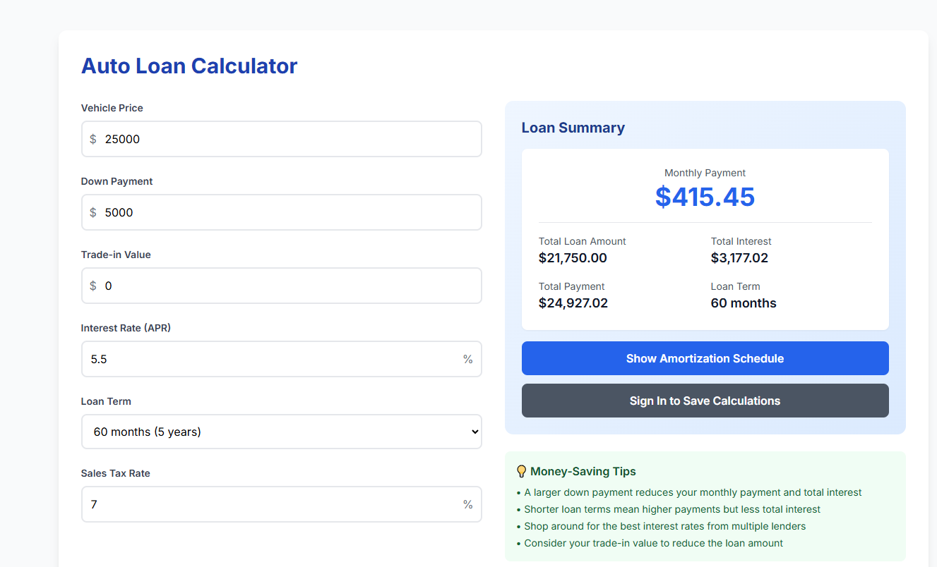 Auto Loan Calculator gallery image