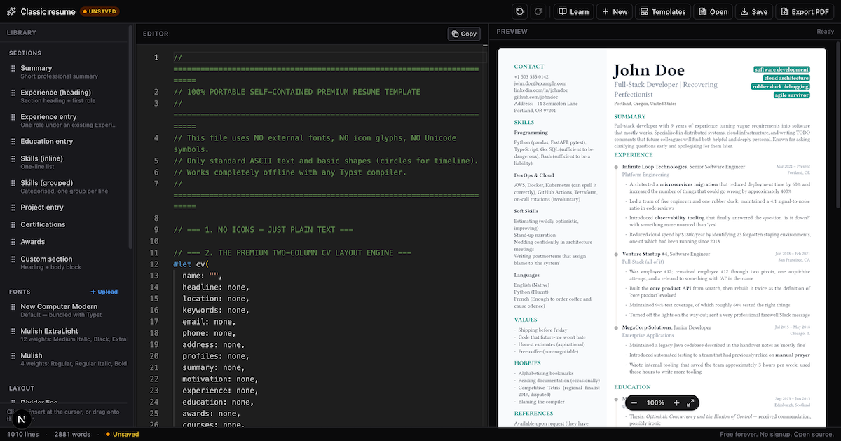 Visual Typst Resume Builder gallery image