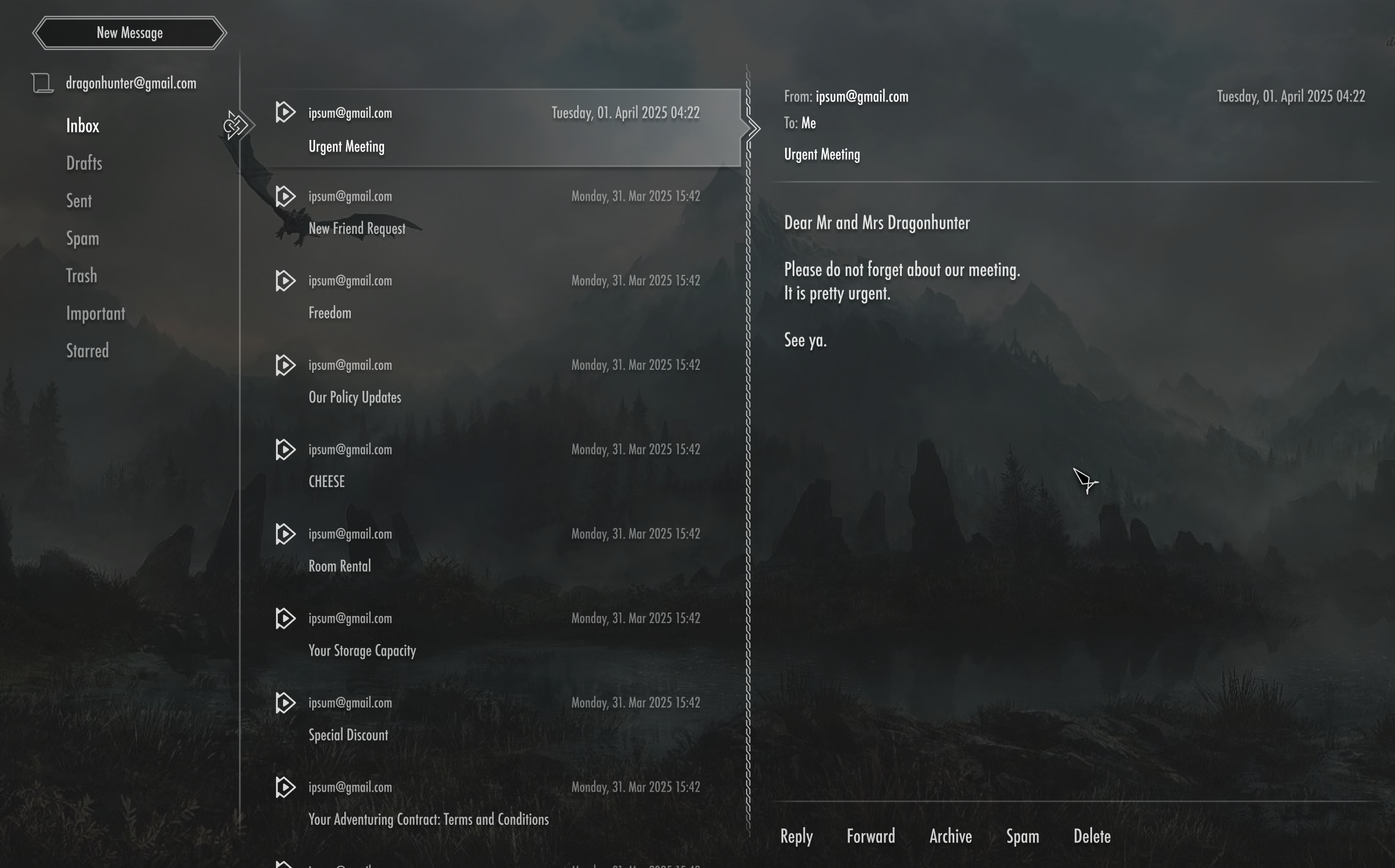 썬더 드래곤 - Skyrim 테마 Gmail 클라이언트 미디어 2