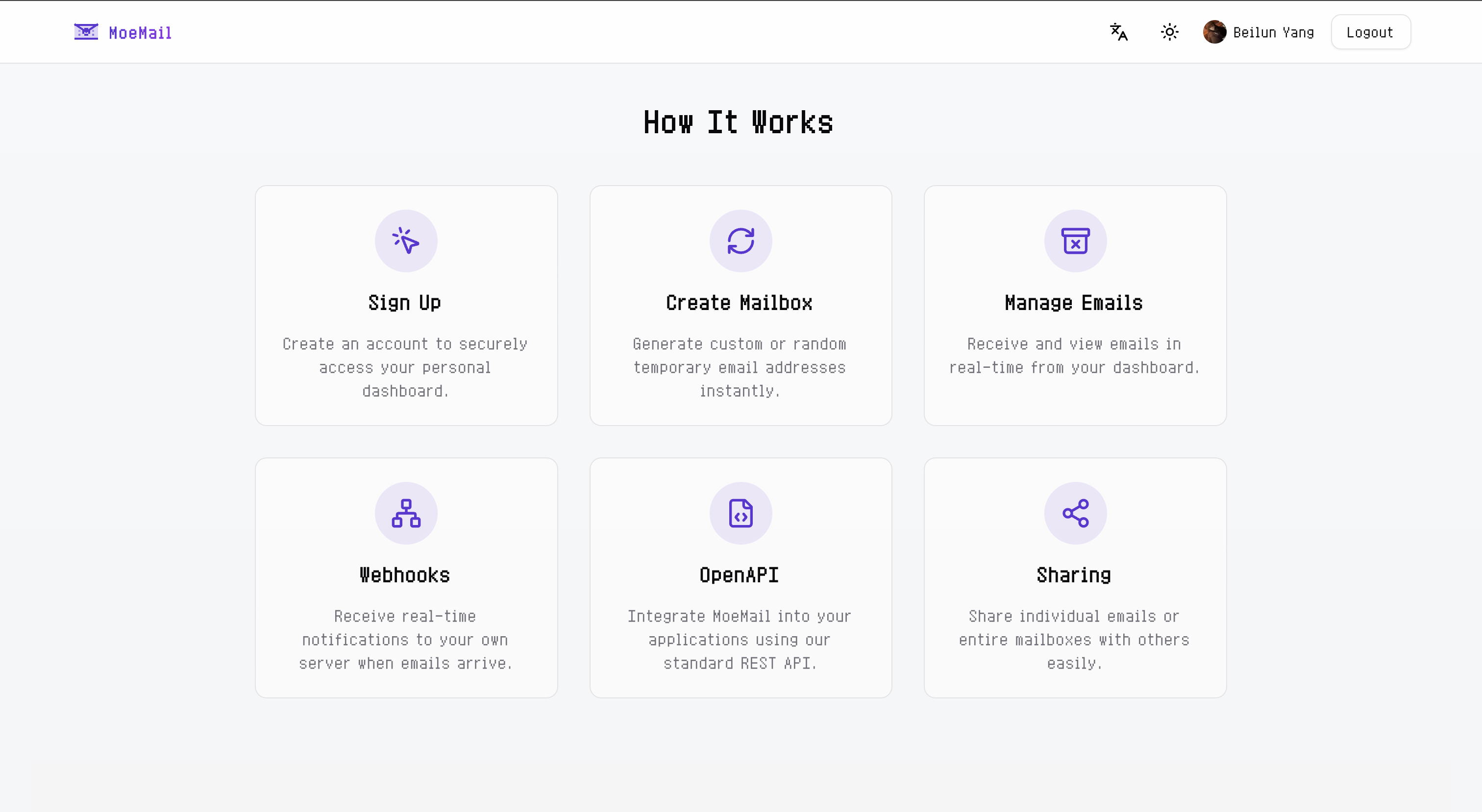 MoeMail - Screenshot 2 showing product features and functionality