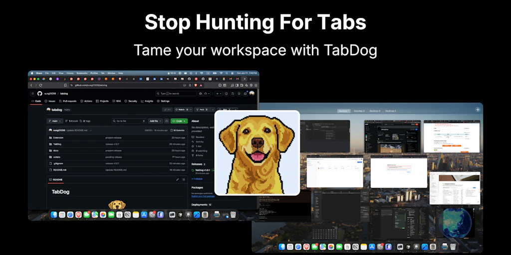TabDog:macOS 選單列應用程式,用於管理瀏覽器分頁與應用程式