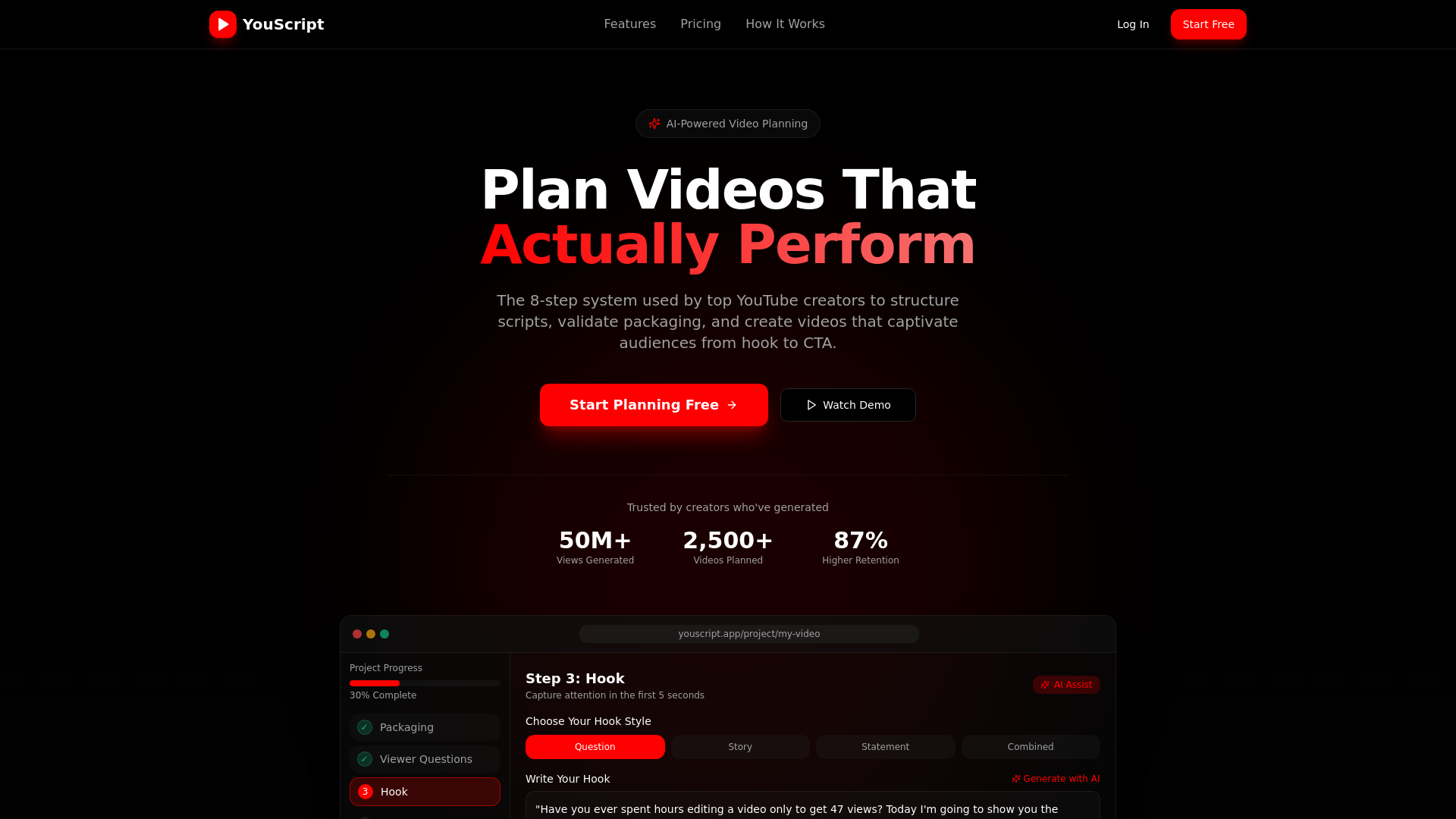 YouScript.io - Main product screenshot demonstrating key features and user interface
