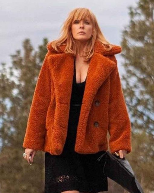 Kelly Reilly Orange Shearling Fur Coat